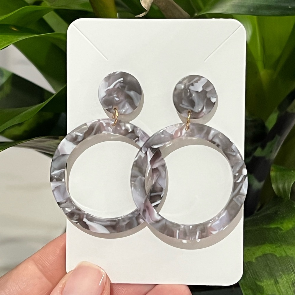 Grey Marble Circle Drop Earrings NEW‎